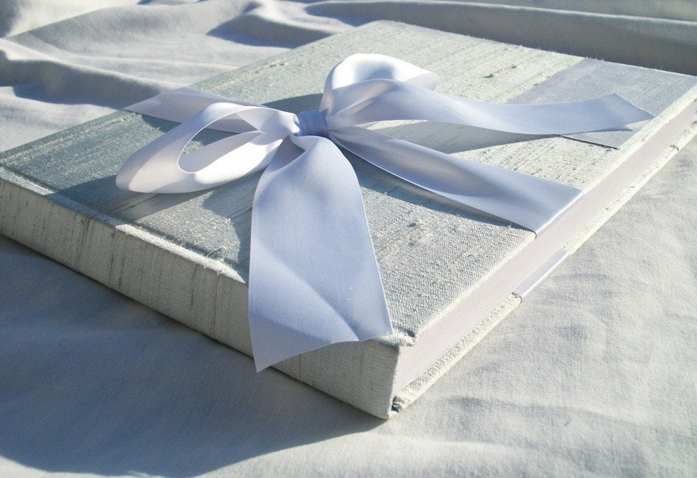 9x6 Landscape Traditional Wedding Guest Book- over 50 fabrics, 10 Satin Ribbon Colors, and Free Customized Monogram Card