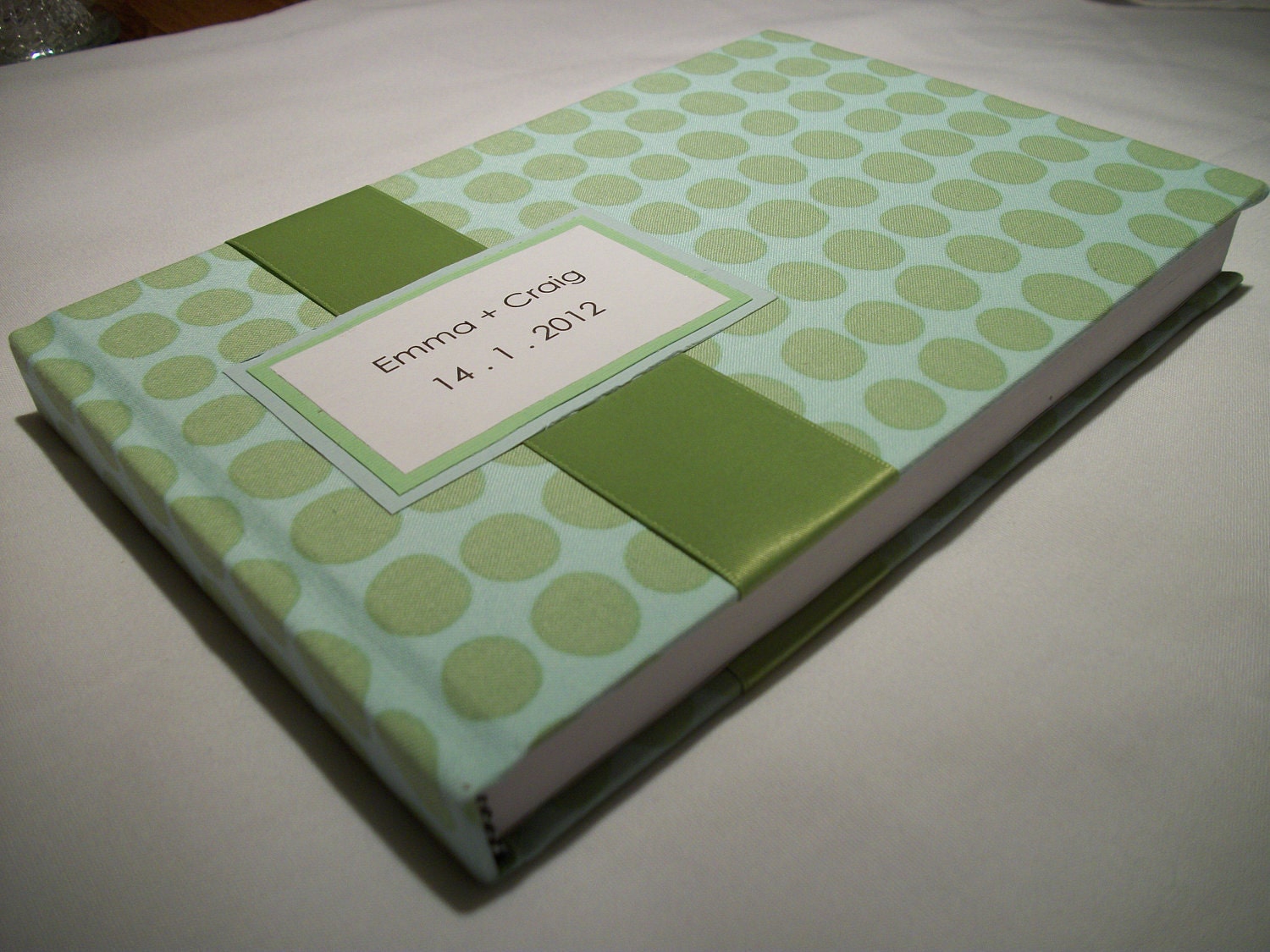 Guest Book, 9x6 Landscape Traditional Wedding -choose  50 fabrics, 10 Satin Ribbon Colors, and Free Customized Monogram Card