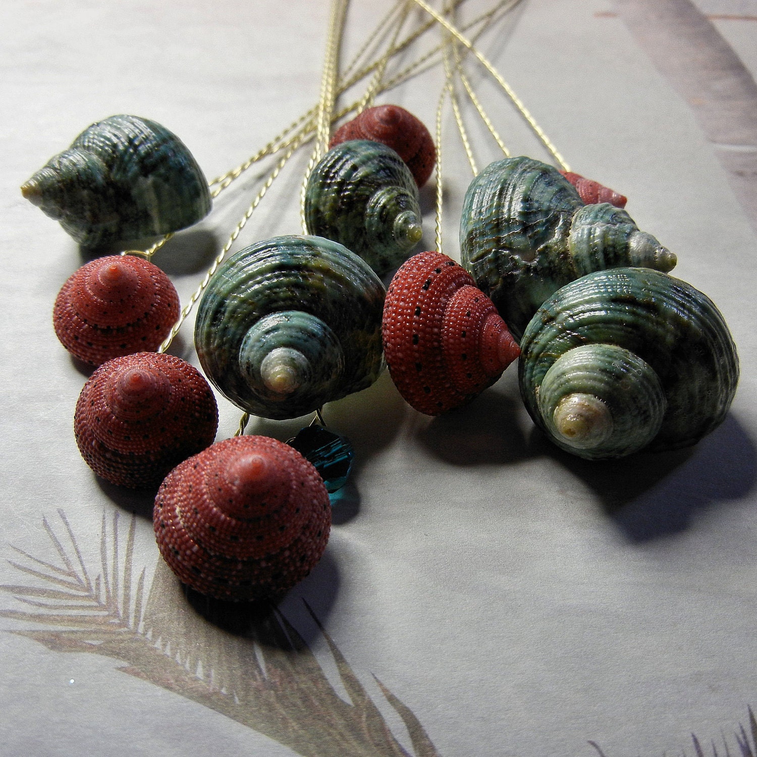Seashell Stems - 12 Naturally Colorful Jade Turbo and Strawberry Top Seashells for Bouquet Bridal Bouquet or Centerpieces