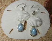 Seashell and Larimar Drop Earrings for Mermaids