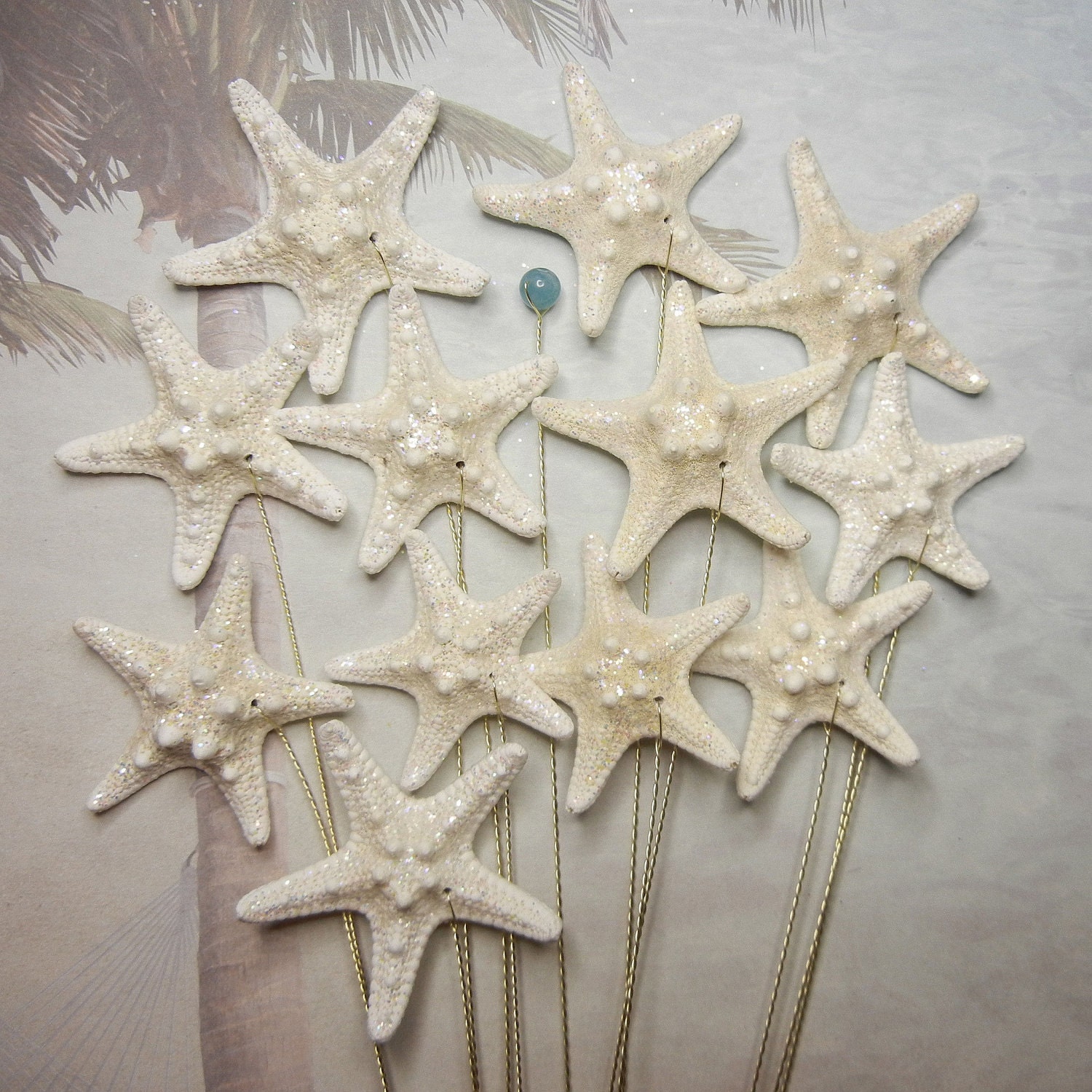 Starfish Wedding Bouquet Bridal Bouquet or Centerpiece - 12 Glitter Stars