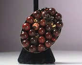 Large Beaded Ring, Dark Red Jasper, Copper, Gold