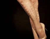 EXCLUSSIVE Hand Printed Tights - Moulin Rouge,Gold on sheer cashmere color,Flash Back collection
