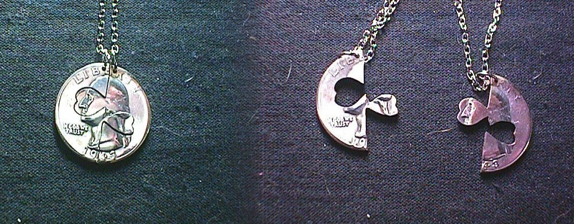 His and Hers Hearts cut coin necklaces for friends or lovers