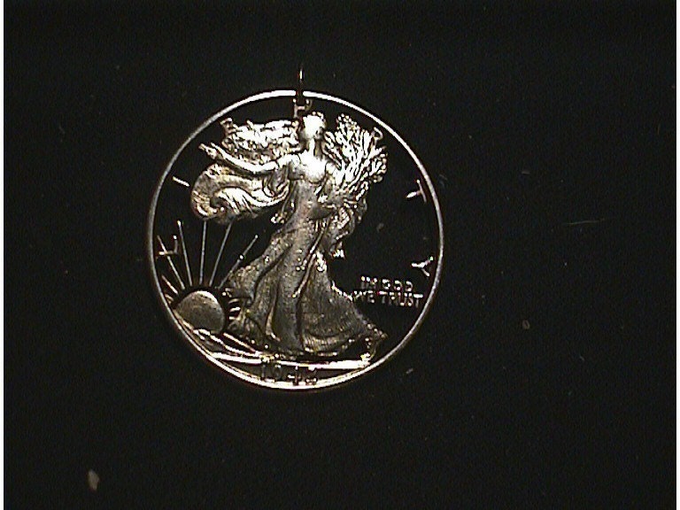 Silver Walking Liberty Cut Coin Necklace Very Nice