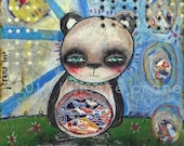 Panda Bear Art- 8x8 inch Print of a Reproduction of the Original Mixed Media Painting Funky Panda by Juliette Crane