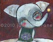 Whimsical Mixed Media Elephant- 8x8 inch Print of a Reproduction of the Original Painting Elephant With Gold Toes by Juliette Crane