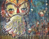 Whimsical Owl Print - 8x8 inch Limited Edition Print of a Reproduction of the Original Mixed Media Painting Take Flight by Juliette Crane