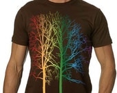 Two Trees Rainbow on Brown Men's Graphic Tee Shirt