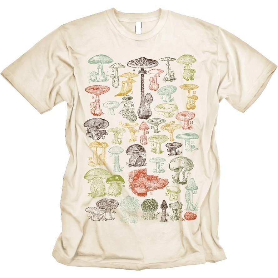 Mushrooms Tee Vintage Science Tshirt MENS Creme
