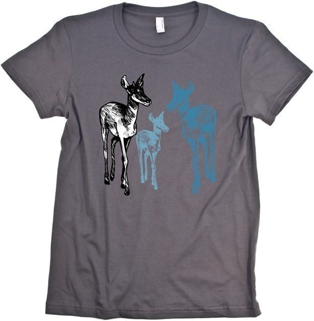 Antelope Animal Women's Grey Graphic Tee Shirt