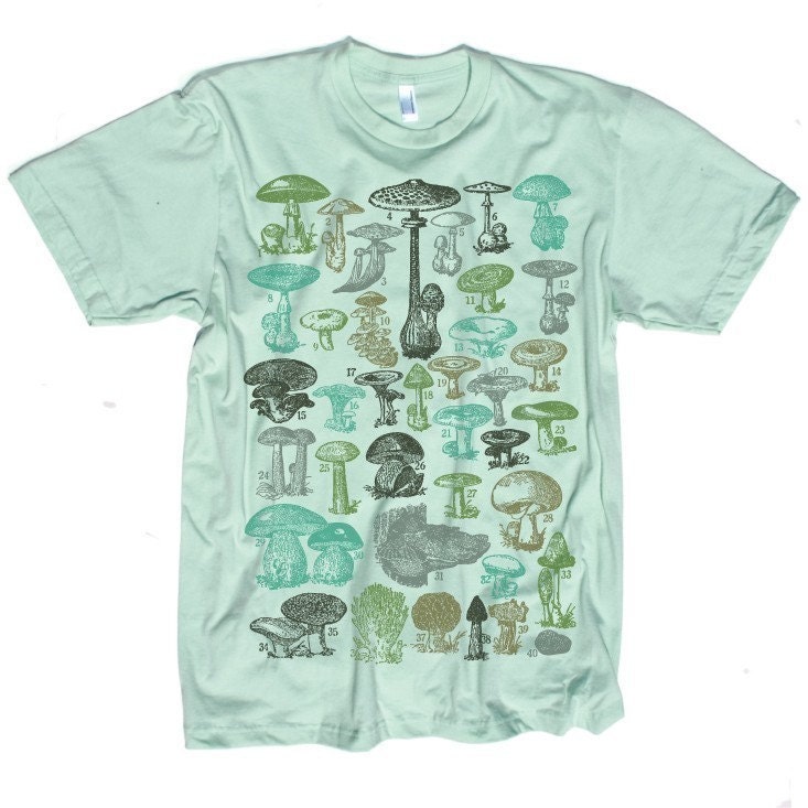 Mushrooms Tshirt Graphic Tee American Apparel Shirt MENS Seafoam Tshirt S M L XL XXL