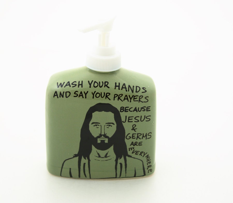 Soap Dispenser with Jesus in green