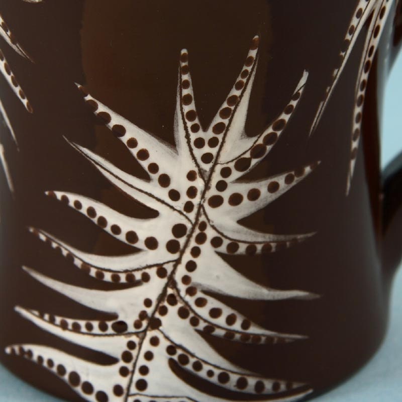 Oversized Coffee Mug White Leaves on Chocolate Brown