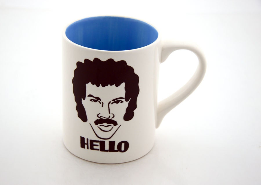 Lionel Richie Mug Hello THE ORIGINAL Turquoise Blue Interior