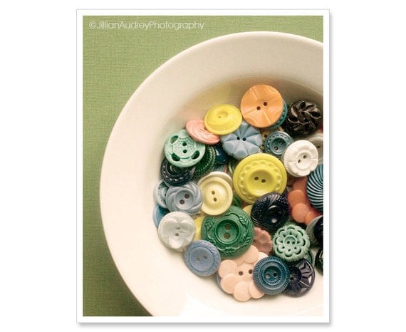 Bowl of Colorful Vintage Buttons Photograph / 8x10 print / Craft Room Decor / Mother's Day Gift / Still Life Photograph / Orange Blue Yellow