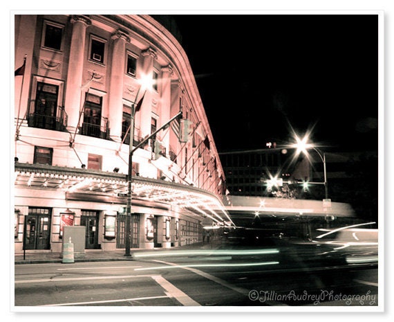 Eastman Theatre at Night - 8x10 Fine Art Photograph - Stylish wall art night photography New York motion blur pink pastel