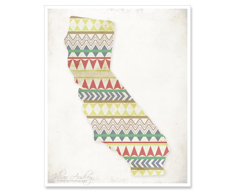 Boho Decor / California State Art / "Sunrise" / 8x10 / Aztec Tribal Geometric Pattern / Colorful Bold / Fresh Modern / Housewarming Gift