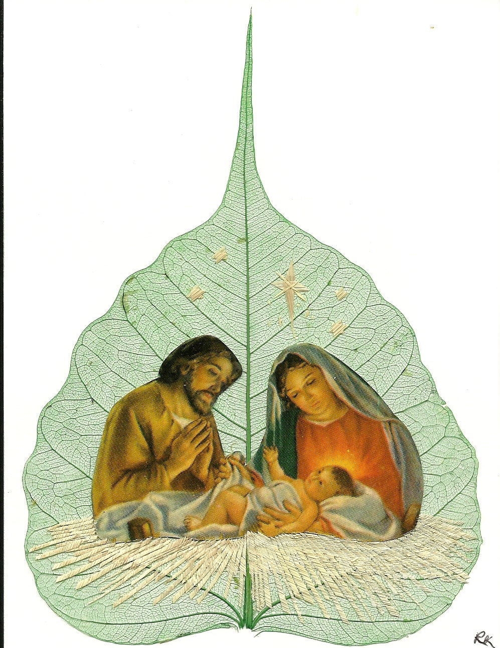 Christmas Nativity scene Handmade on leaf SALE  No two leaf exactly alike. Unique gift. Jesus on leaf art