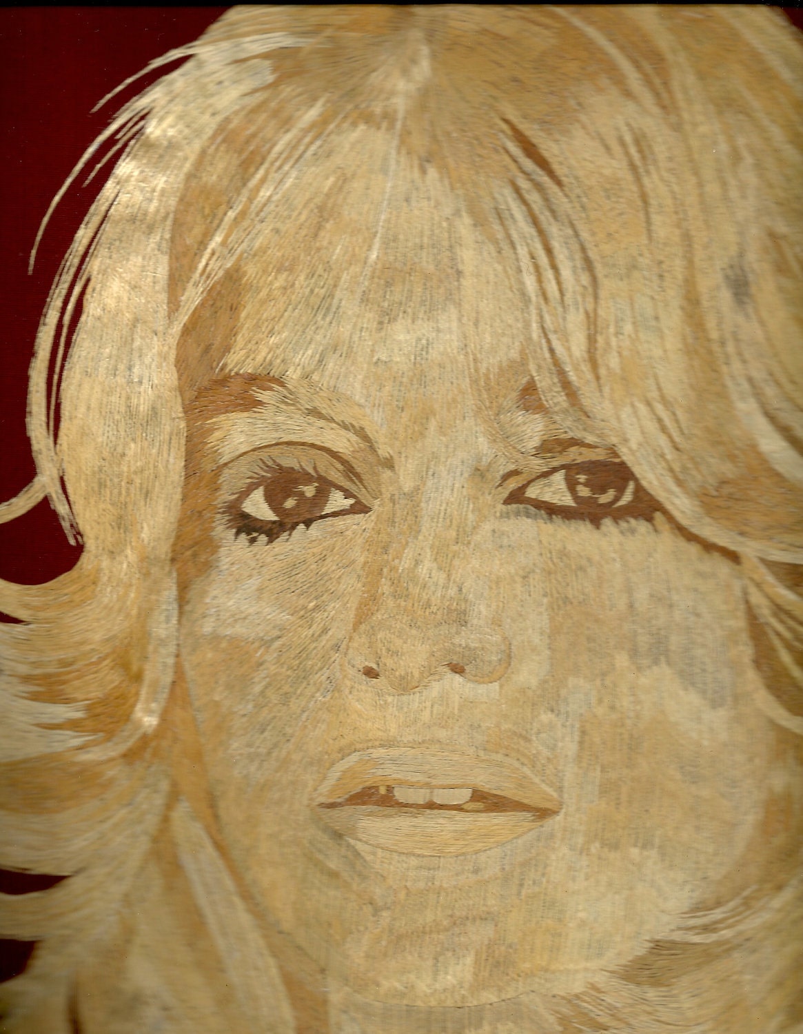 Goldie Hawn  Rice Straw art portrait.  Handmade with dried leaves of rice plant. size 16 X 20 inches Museum piece