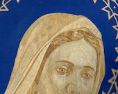 Mary Mother of Jesus on Rice straw art portrait.  Handmade with dried leaves of rice plant.  Size 16X20 inches. Ready to frame