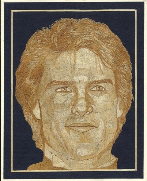 Tom Cruise Portrait  Handmade with leaves of rice plant  No color, paint or dye added to the natural color of rice leaves.