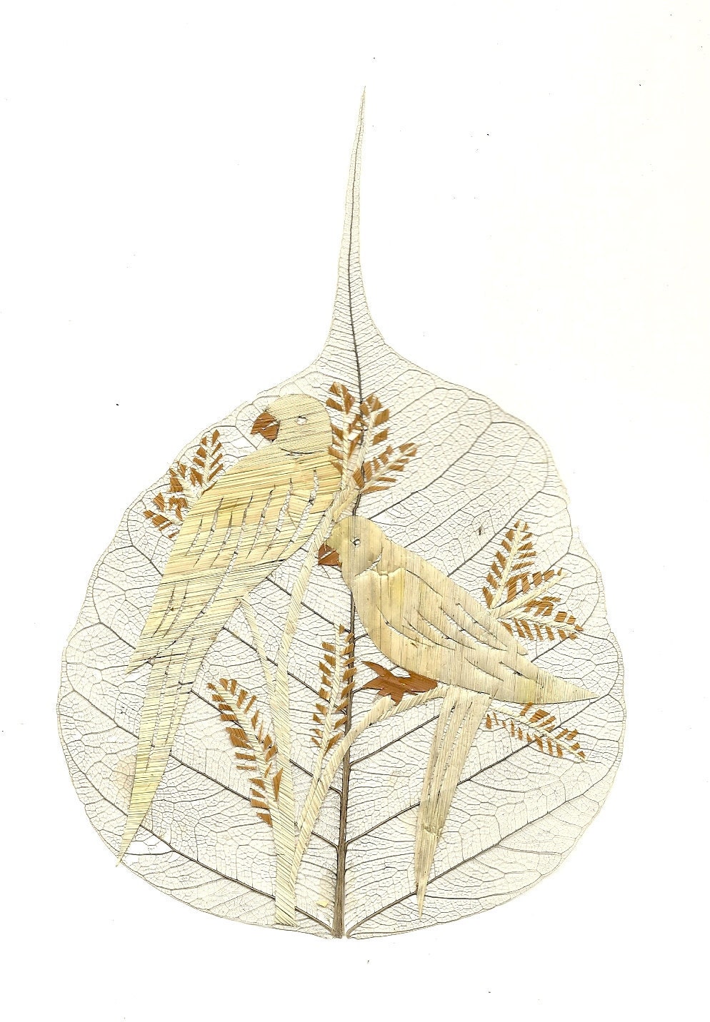 LOVE Birds. Unique Valentine Gift. No two leaf or leaf art looks exactly alike. Gifts under 10 COLLECTIBLE art