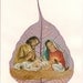 Christmas Nativity Scene on a real leaf. Handmade Ancient Leaf art collectible Signed art. Gifts under 10. CHRISTMAS gift
