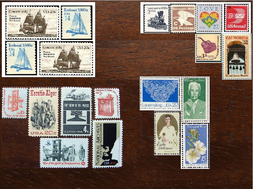 YOUR CHOICE custom design .. Vintage UNused Postage Stamps .. to post 100 2oz standard envelopes at 66cents each