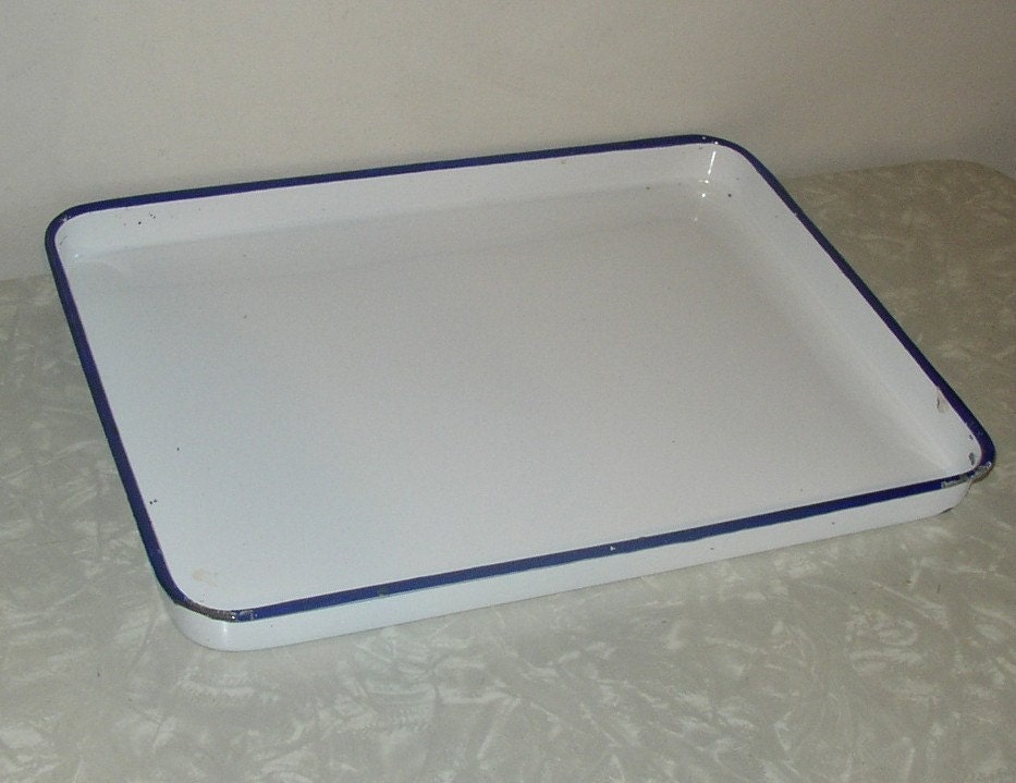 Blue and White Enamel Tray by retroology on Etsy