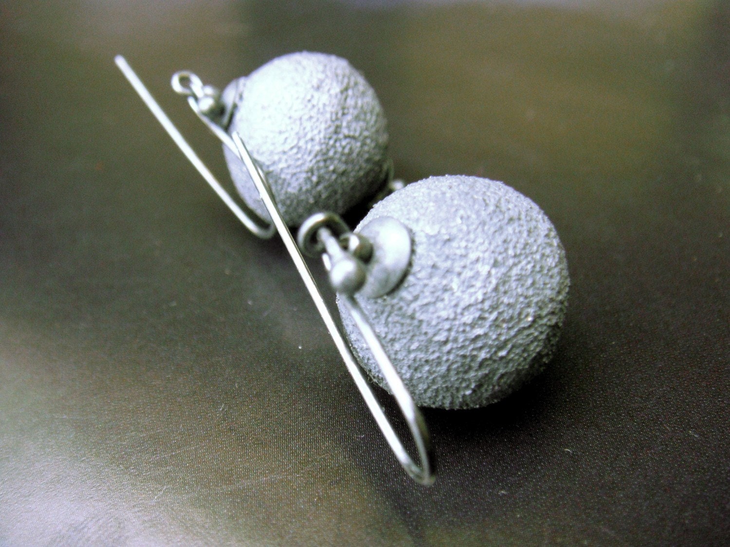 SALE Earrings Sterling Silver dark oxidized texture dangle ball