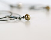Dangle Hoop Earrings  Pyrite Gemstone wrapped briolette oxidized Sterling Silver large
