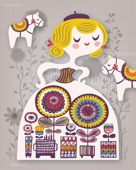 my swedish garden... limited edition giclee print of an original illustration (8 x 10 in)