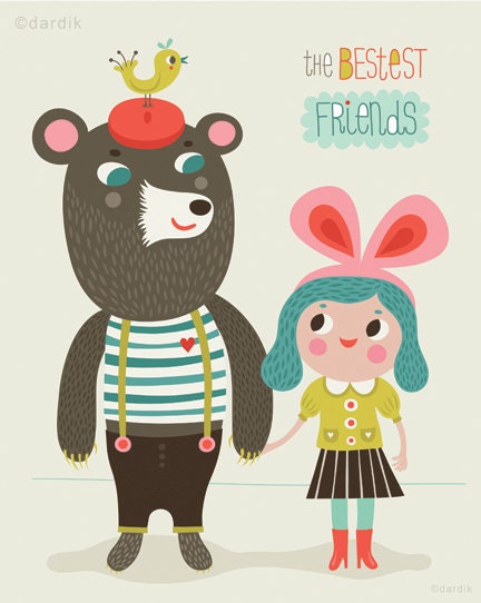bestest friends... limited edition giclee print of an original illustration (8 x 10 in)