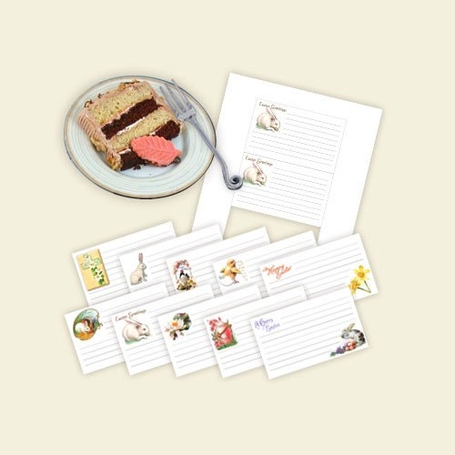 10 Easter Recipe Cards - Card designs print in 4 x 6 and 3 x 5 inch formats in a digital collage sheet download - DKEST01
