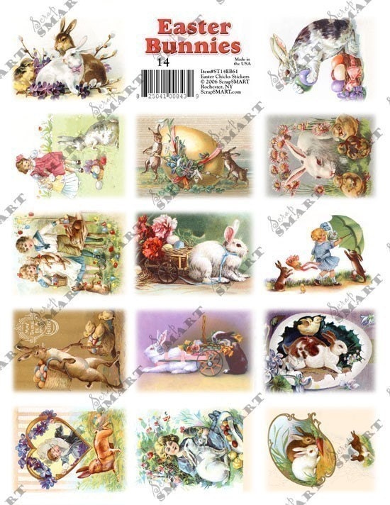 14 Easter Bunnies - adorable - circa 1900 on a collage sheet to Digital Download - ST14EB61