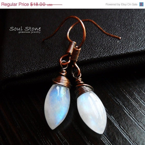 ON SALE Rainbow Moonstone Earrings, Moonstone Earrings, Antiqued Copper Wire