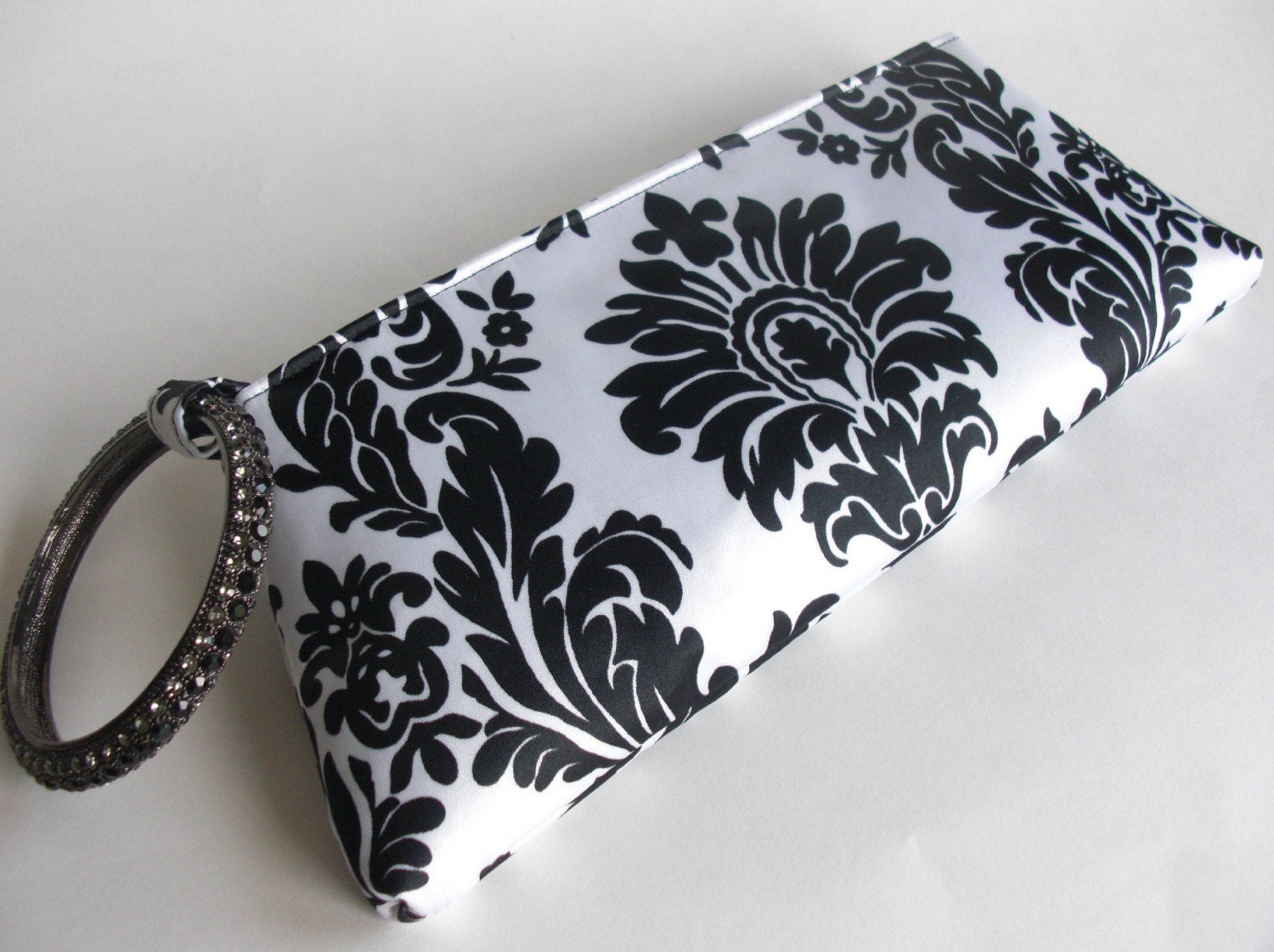 Wedding party, Bridal accessories, evening or bridesmaids clutch, "Black and White Damask KeepBag"