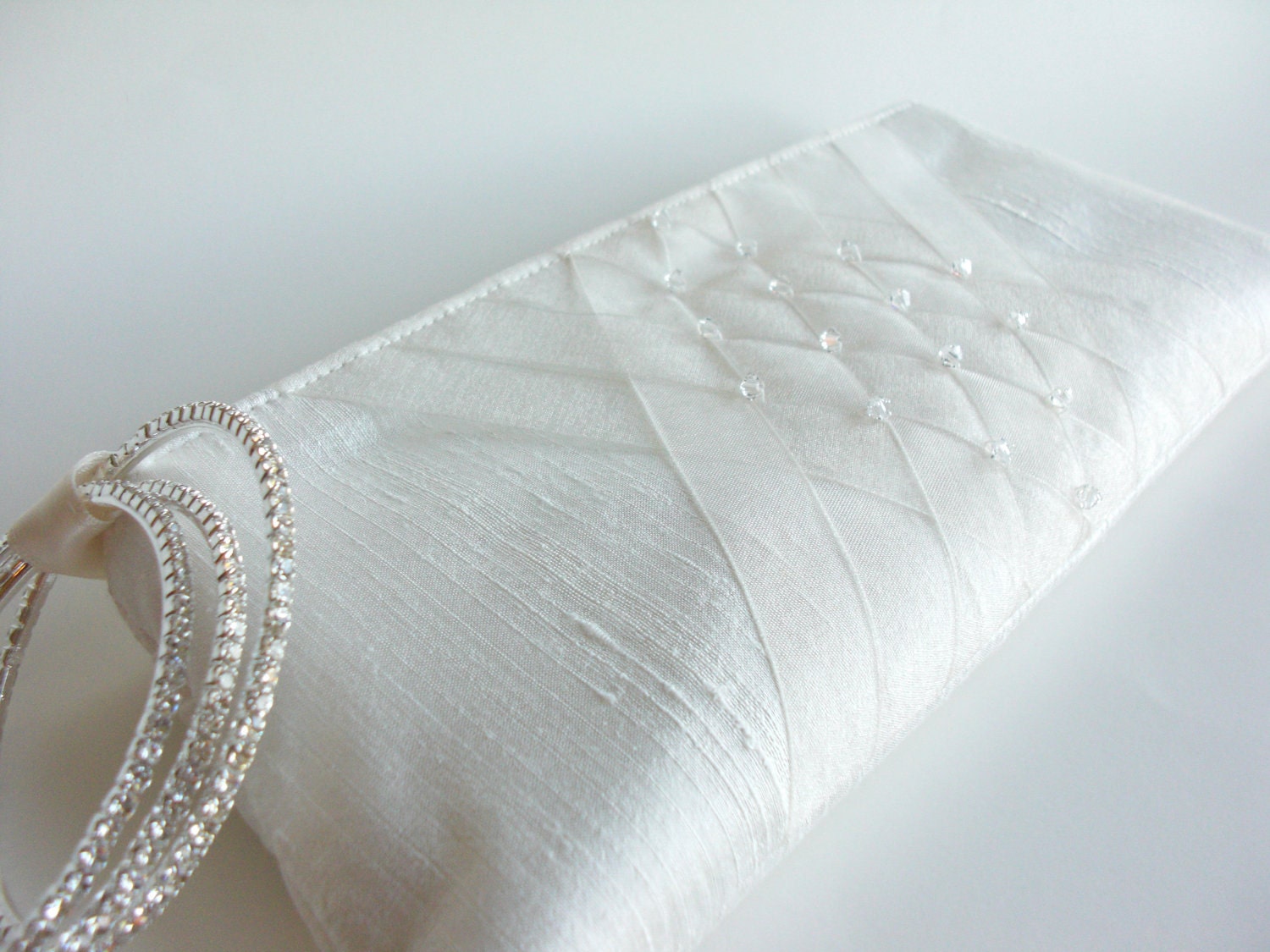 Bridal accessories, clutches, "Organza Lattice KeepBag" in Ivory with lattice work and crystals