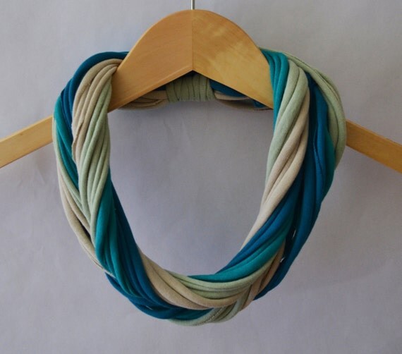 Jersey t shirt scarf in Ocean - dark teal, green-blue, sand, and serene green
