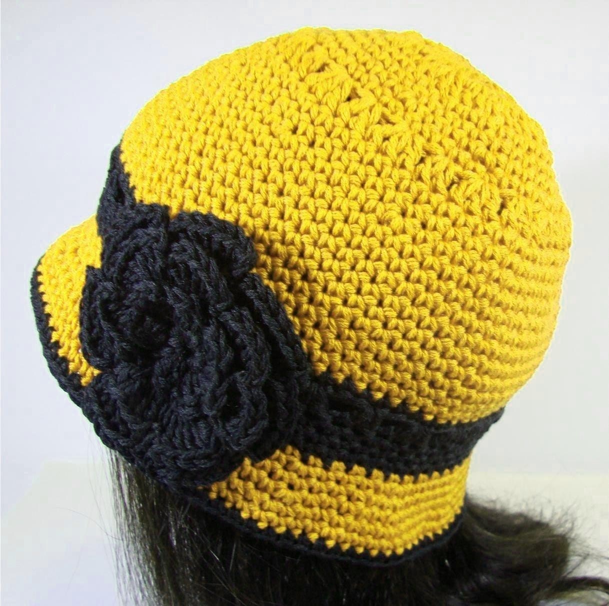 Cloche Hat in Mustard Yellow, Black