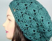 Beret or Slouch Tam in Teal Crochet Shells Organic Cotton