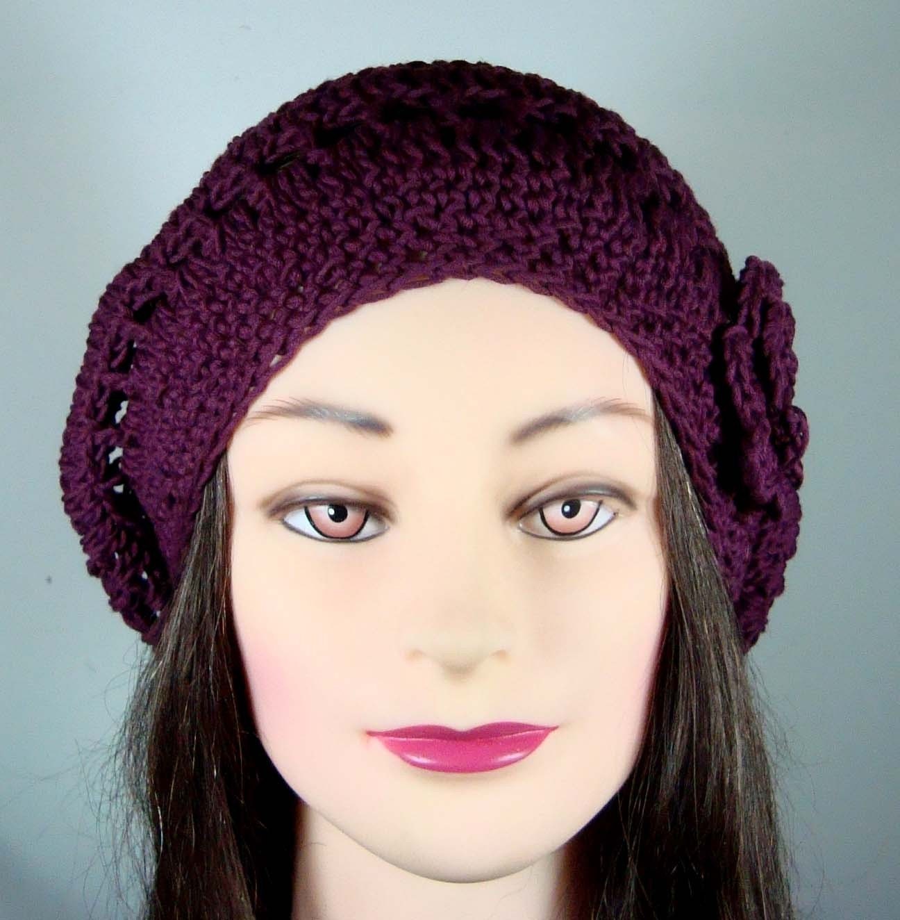 Organic Cotton Tam, Beret Hat in Wine