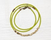 Everyday Necklace Beaded // Olive Green and Brass - GreenHouseFraming