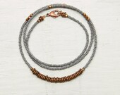 Everyday Necklace Beaded // Gray and Copper // Minimal and Rustic Seed Beads