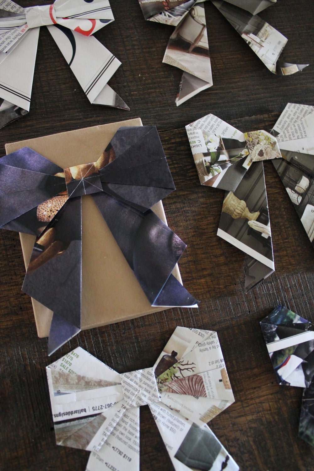 The Perfect Bow Set - Repurposed Pages Origami Gift Tag/Bows - 6 bows