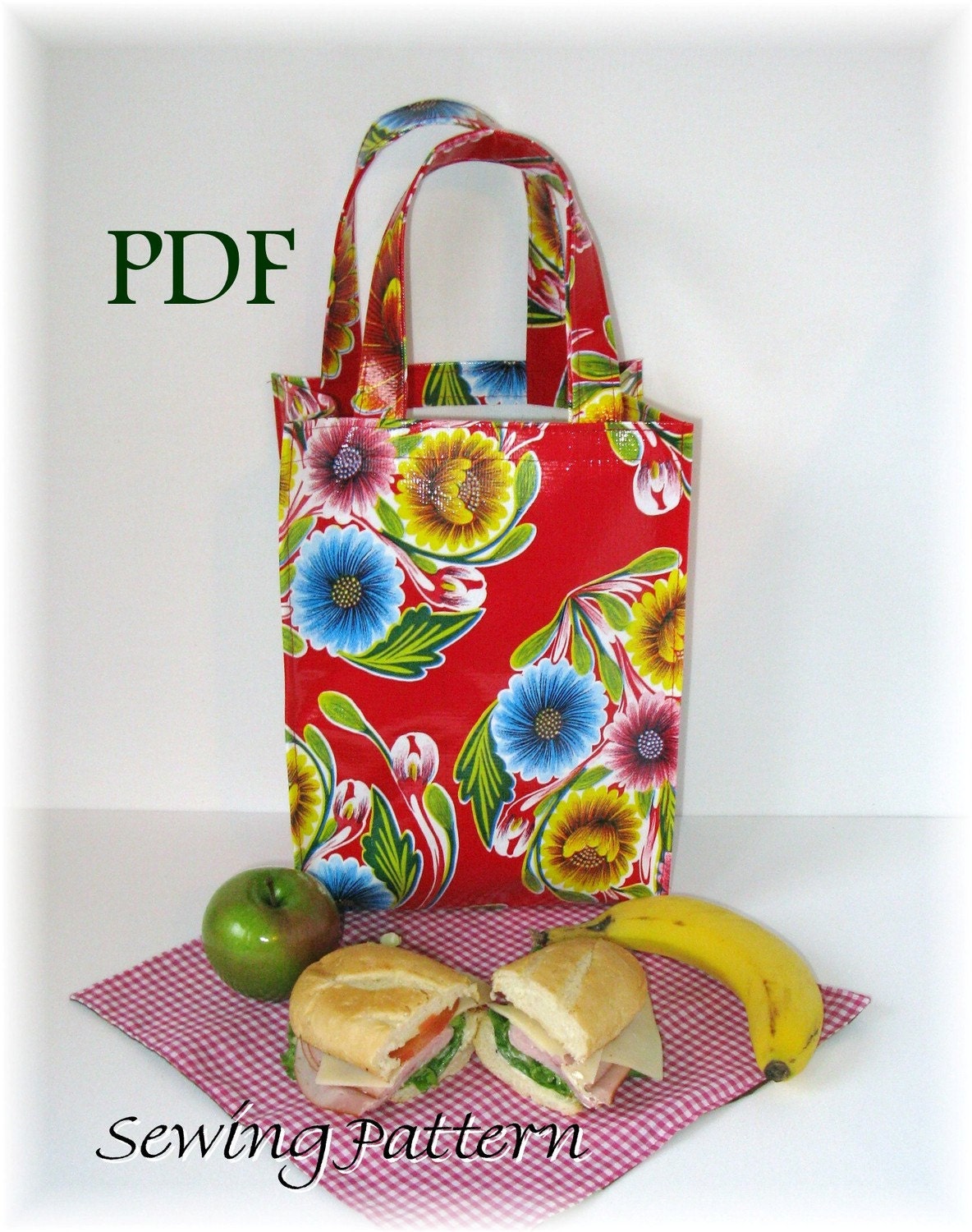 Oilcloth Lunch Tote PDF SEWING PATTERN - Easy to make - FALL SALE ...