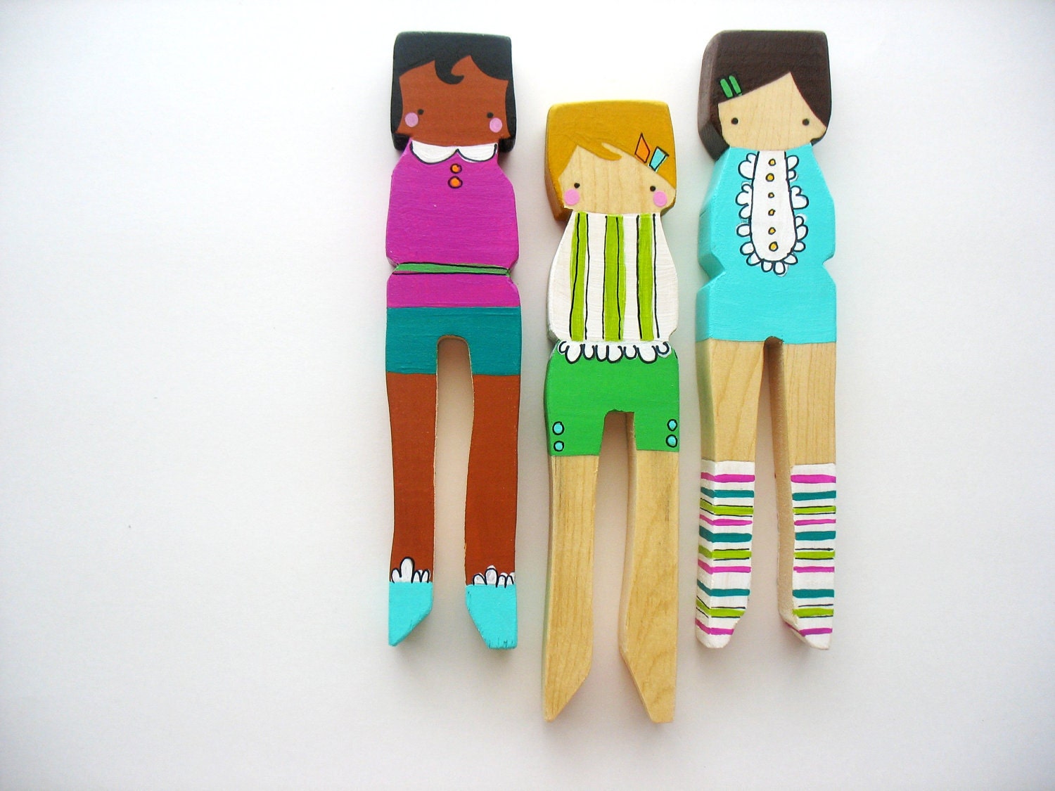 handmade wooden folk art LARGE clothespin dolls .. we like frills