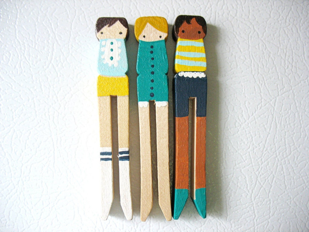 handmade wooden folk art clothespin magnets ... misty morning girls
