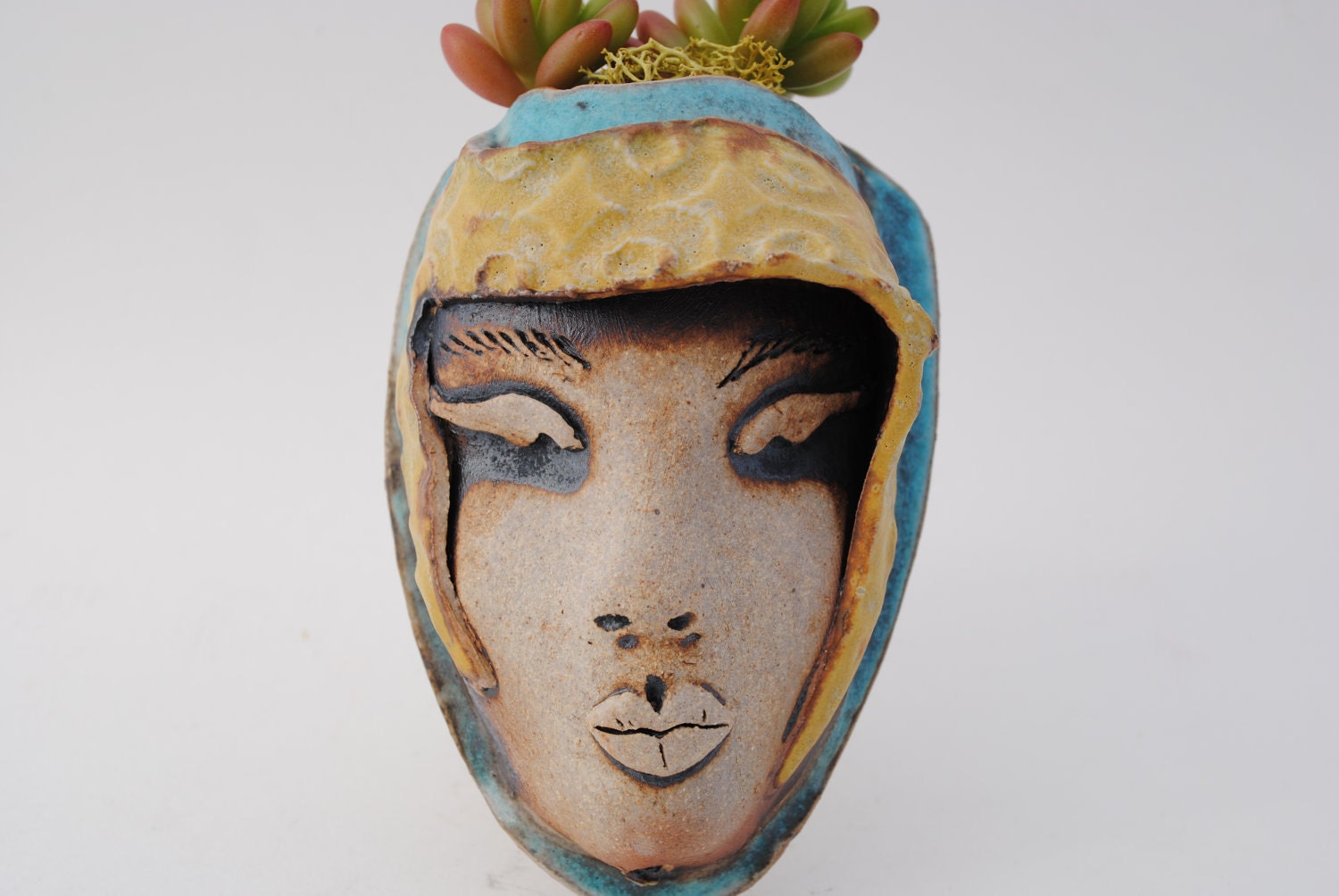 ceramic face planter garden art mask wall planter home decor